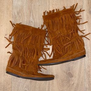 Minnetonka three layer fringe boots